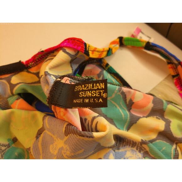 Vintage Brazilian Sunset Neon Floral Bathing Suit READ AS IS - Picture 2 of 8